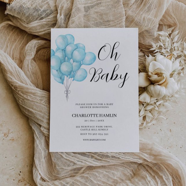 Oh Baby Shower Blue Balloon-inbjudan Inbjudningar (Oh Baby Shower Blue Balloon Invitation)