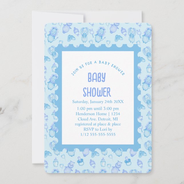 Oh Baby Shower Blue-inbjudan Inbjudningar (Framsida)