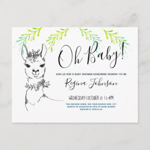 Oh Baby Shower Girl Cute llama Vykort