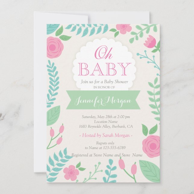 Oh Baby Shower Girly Sweet Chic Blommigt Inbjudan (Framsida)