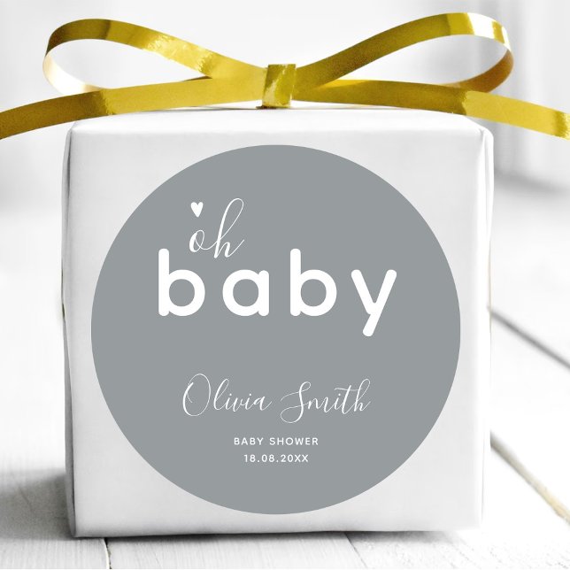 Oh Baby Shower Grått Runt Klistermärke (Skapare uppladdad)