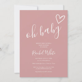 Oh Baby Shower Heart Dusty Ro Rosa minimalist Inbjudningar