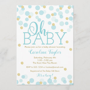 Oh Baby Shower-inbjudan Boy Blue Guld Glitter Inbjudningar