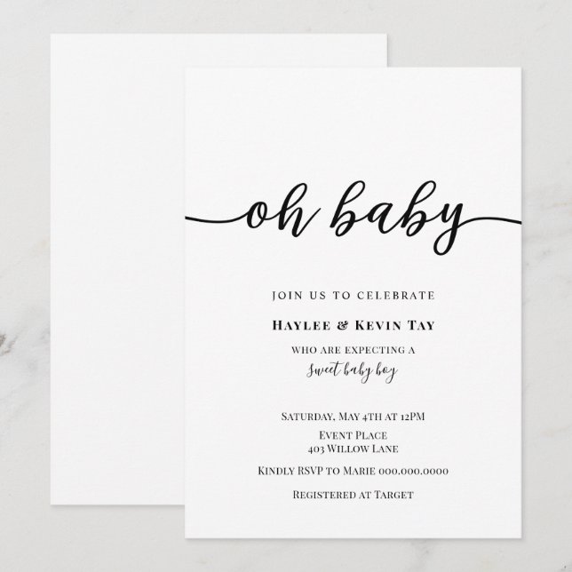 Oh Baby Shower-inbjudan Inbjudningar (Fram/baksida)