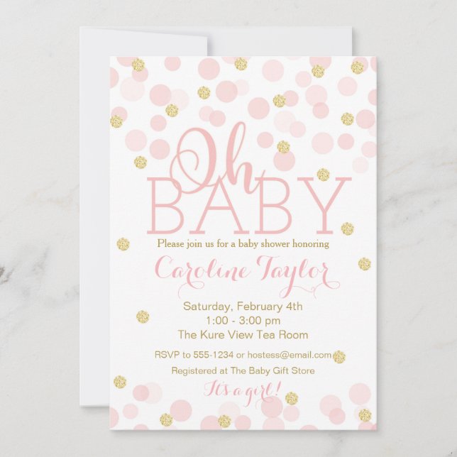 Oh Baby Shower-inbjudan Rosa Guld Glitter Inbjudningar (Framsida)