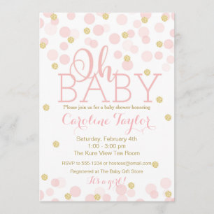 Oh Baby Shower-inbjudan Rosa Guld Glitter Inbjudningar