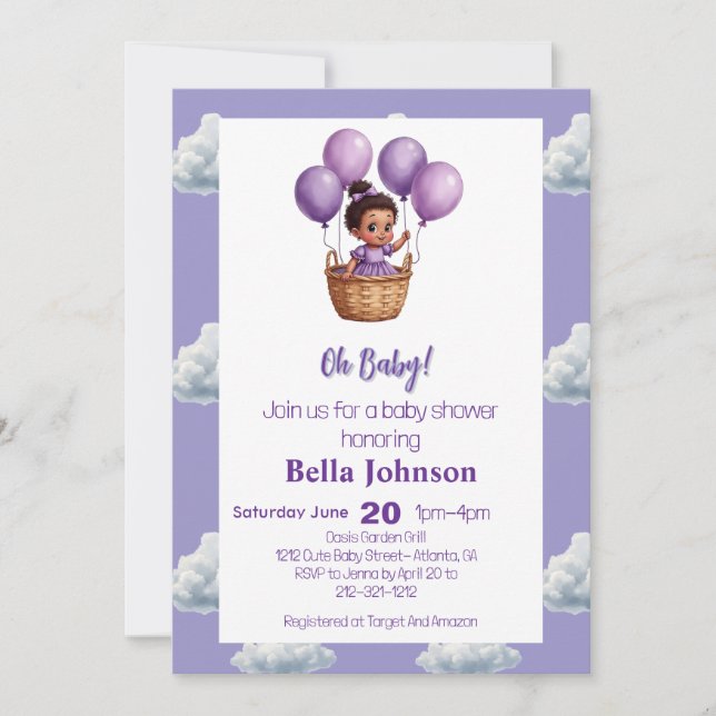 Oh Baby Shower Lila Inbjudningar (Framsida)