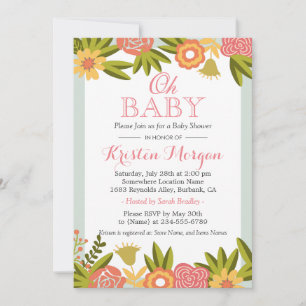 Oh Baby Shower Modern Chic Nature Flowers Inbjudningar