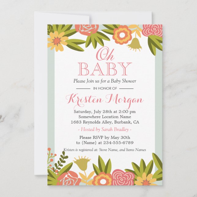 Oh Baby Shower Modern Chic Nature Flowers Inbjudningar (Framsida)