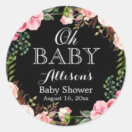 Oh Baby Shower Modern Romantic Blommigt Decor Runt Klistermärke