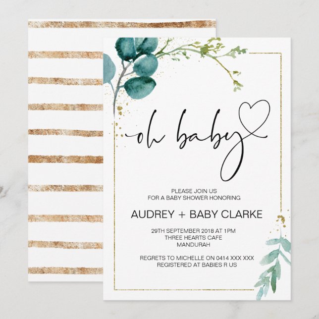 Oh Baby Shower Party Girl Boy Baby Party Grönt Inbjudningar (Fram/baksida)