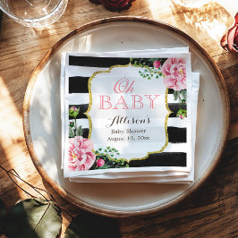 Oh Baby Shower Rosa Blommigt Guld Rand Pappersservett