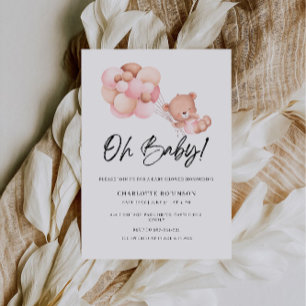 Oh Baby Shower Rosa Nalle Balloon-inbjudan Inbjudningar