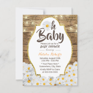 Oh Baby Shower Rustic Daisy Flowers String Ljus Inbjudningar