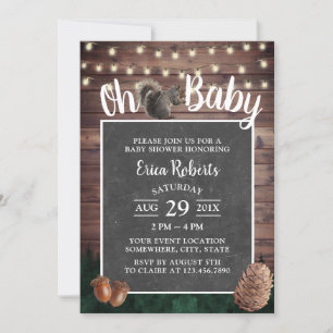 Oh Baby Shower Rustic Forest Squirrel Inbjudningar