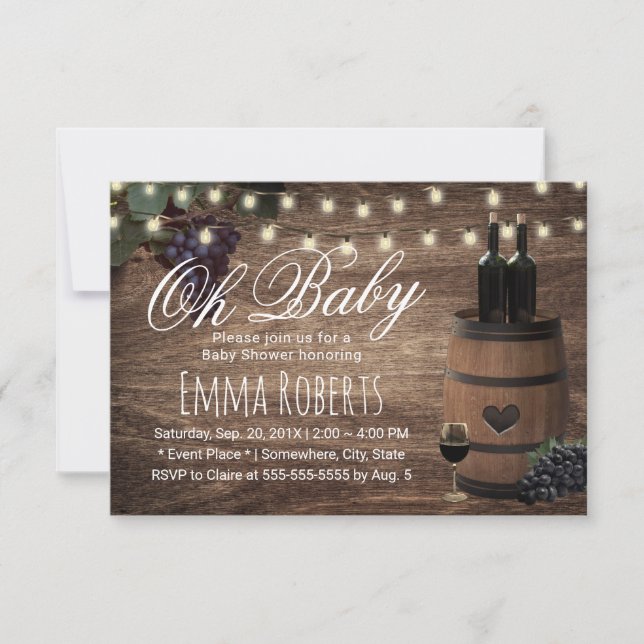 Oh Baby Shower Rustic Vin Barrel Land Inbjudningar (Framsida)