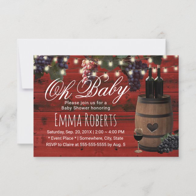 Oh Baby Shower Rustic Vin Barrel Land Red Barn Inbjudningar (Framsida)