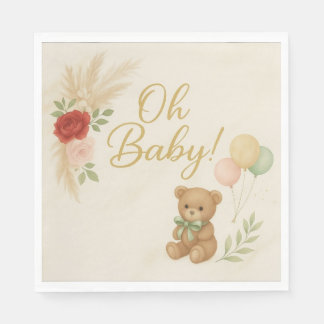 Oh Baby Shower Servetter med Teddybjörn & Pampas