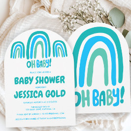 OH BABY SHOWER Sweet Blue Rainbow ANPASSNINGSBAR A Inbjudningar