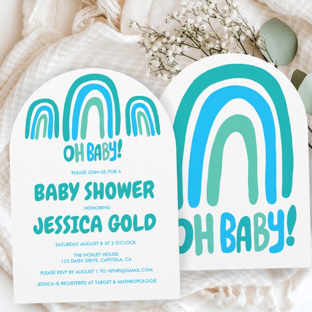 OH BABY SHOWER Sweet Blue Rainbow ANPASSNINGSBAR A Inbjudningar (OH BABY SHOWER Sweet Blue Rainbow CUSTOM Arch Invitation
)