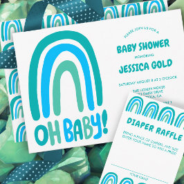 OH BABY SHOWER Sweet Blue Rainbow ANPASSNINGSBAR Tilläggskort