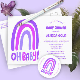 OH BABY SHOWER Sweet Lila Rainbow ANPASSNINGSBAR Inbjudan Vykort