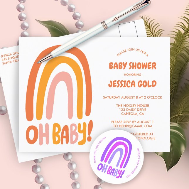 OH BABY SHOWER Sweet Orange Rainbow ANPASSNINGSBAR Inbjudan Vykort (OH BABY SHOWER Sweet Orange Rainbow CUSTOM Baby Shower SPrinkle Invitation Postcard
)