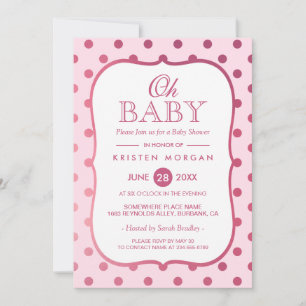 Oh Baby Shower Trendig Rosa Glitter Polka dots Inbjudningar