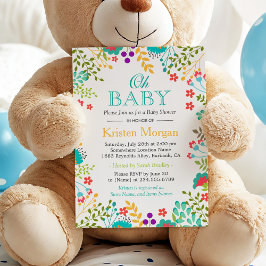 Oh Baby Shower Vår Blommigt Teal Grönt Inbjudningar