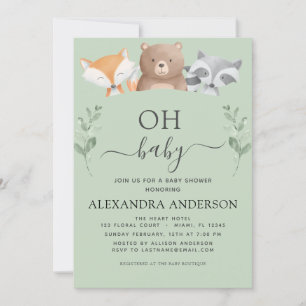 Oh Baby Shower Woodland Cute Animals Inbjudningar
