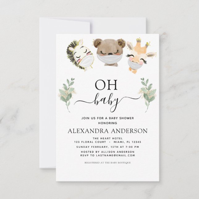 Oh Baby Shower Woodland Eucalyptus Inbjudningar (Framsida)