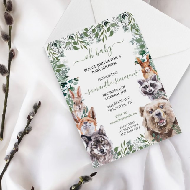 Oh Baby Shower Woodland Forest Animals Inbjudningar (Skapare uppladdad)