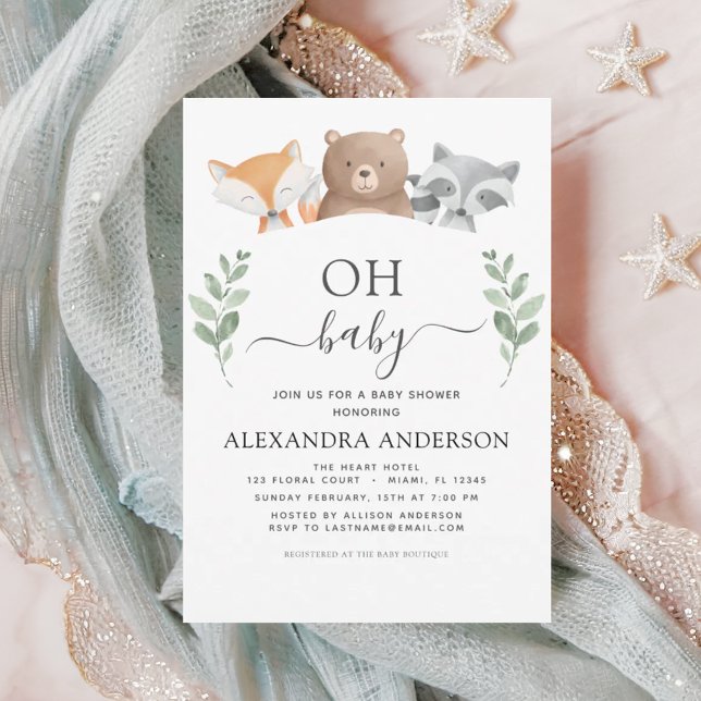 Oh Baby Shower Woodland Greenery Inbjudningar (Skapare uppladdad)