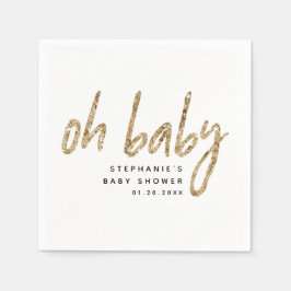 Oh Baby Simple Baby Shower Guld Glitter Pappersservett