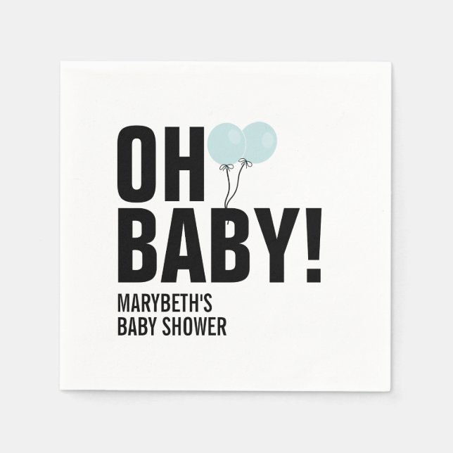 Oh Baby Simple Blue Balloon Baby Shower Napkin Pappersservett (Framsidan)