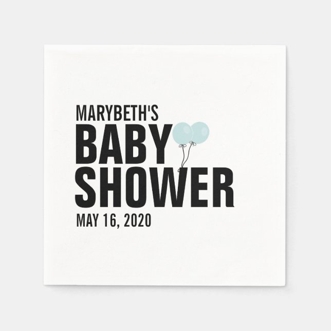 Oh Baby Simple Blue Balloon Baby Shower Napkin Pappersservett (Framsidan)