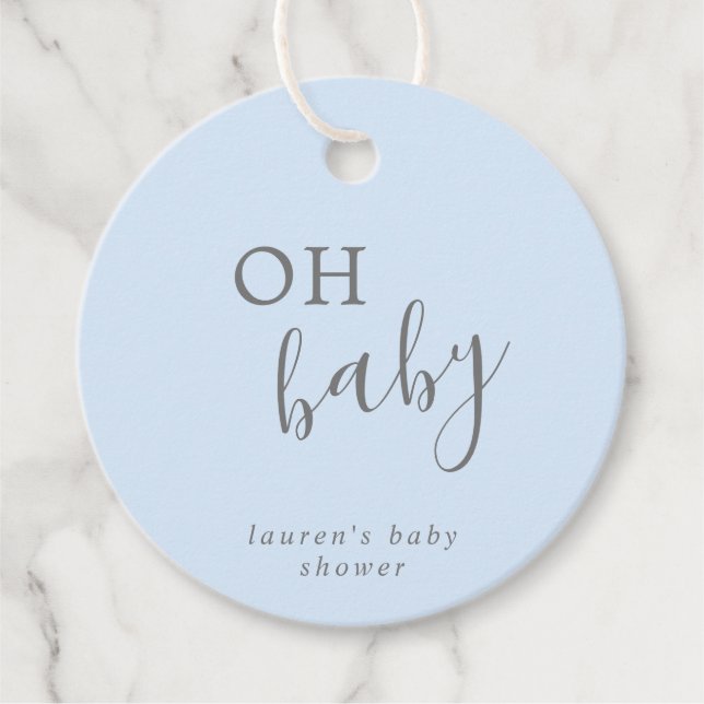 Oh Baby Simple Blue och Grått Boy Shower Gåvor Etiketter (Framsida)