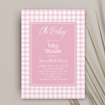 Oh Baby Simple Retro Rosa Gingham Girl Baby Shower