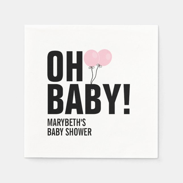 Oh Baby Simple Rosa Balloon Baby Shower Napkin Pappersservett (Framsidan)