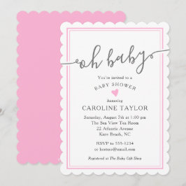 Oh Baby Simple Rosa Heart Girl Baby Shower Inbjudningar