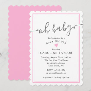 Oh Baby Simple Rosa Heart Girl Baby Shower Inbjudningar