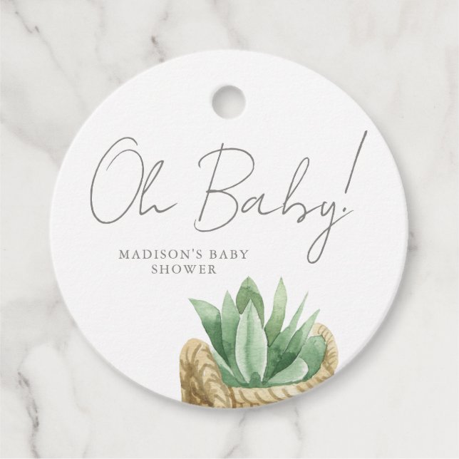 Oh Baby Simple Succule Baby Shower Gåvor Etiketter (Framsida)