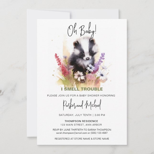Oh Baby Skunk Woodland Animal Baby Showers Inbjudningar (Framsida)