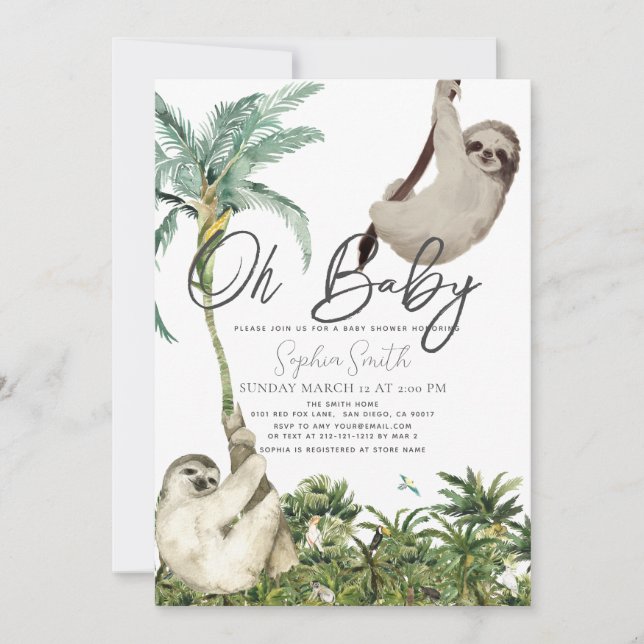 Oh Baby Sloth Jungle Baby Shower Inbjudningar (Framsida)