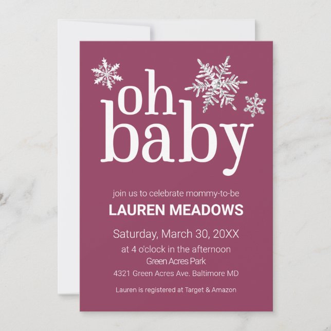 Oh Baby Snowflake Winter Baby Shower-inbjudan Inbjudningar (Framsida)