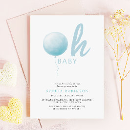 Oh Baby Soft Pastel Blue Balloon Baby Boy Shower Inbjudningar