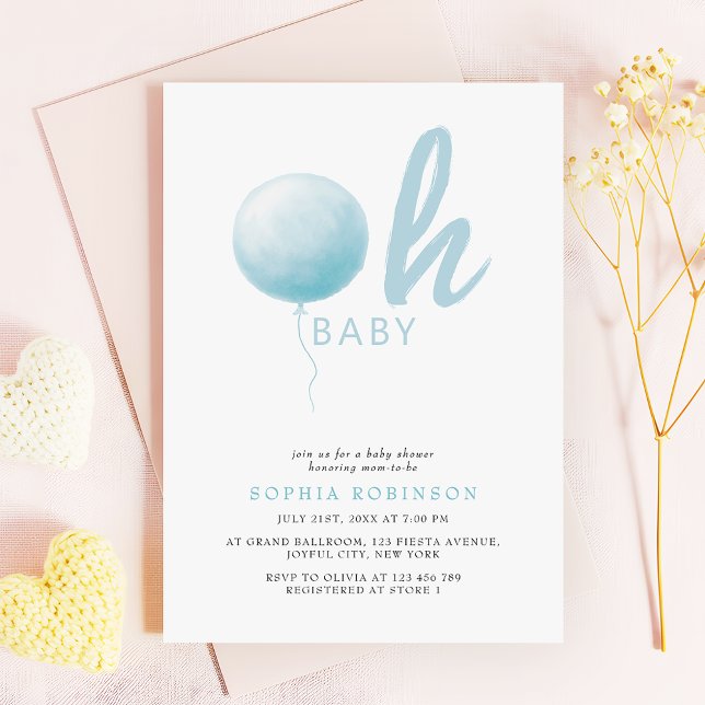 Oh Baby Soft Pastel Blue Balloon Baby Boy Shower Inbjudningar (Skapare uppladdad)