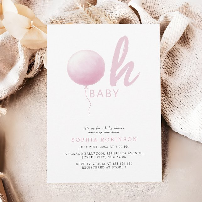 Oh Baby Soft Pastel Pink Balloon Baby Girl Shower Inbjudningar (Skapare uppladdad)