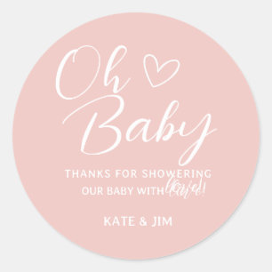 Oh Baby Soft Rosa Tack Baby Shower Runt Klistermärke