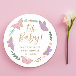Oh Baby Söt Butterflies Baby Shower Underlägg Papper Rund